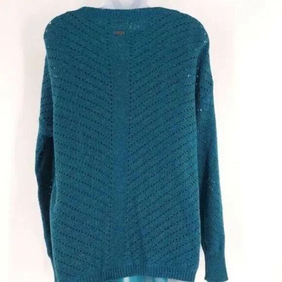 Prana Ellery Sweater Womens Small Mosaic Blue V-Neck Open Knit Ruffled Hem NWT - Picture 6 of 11